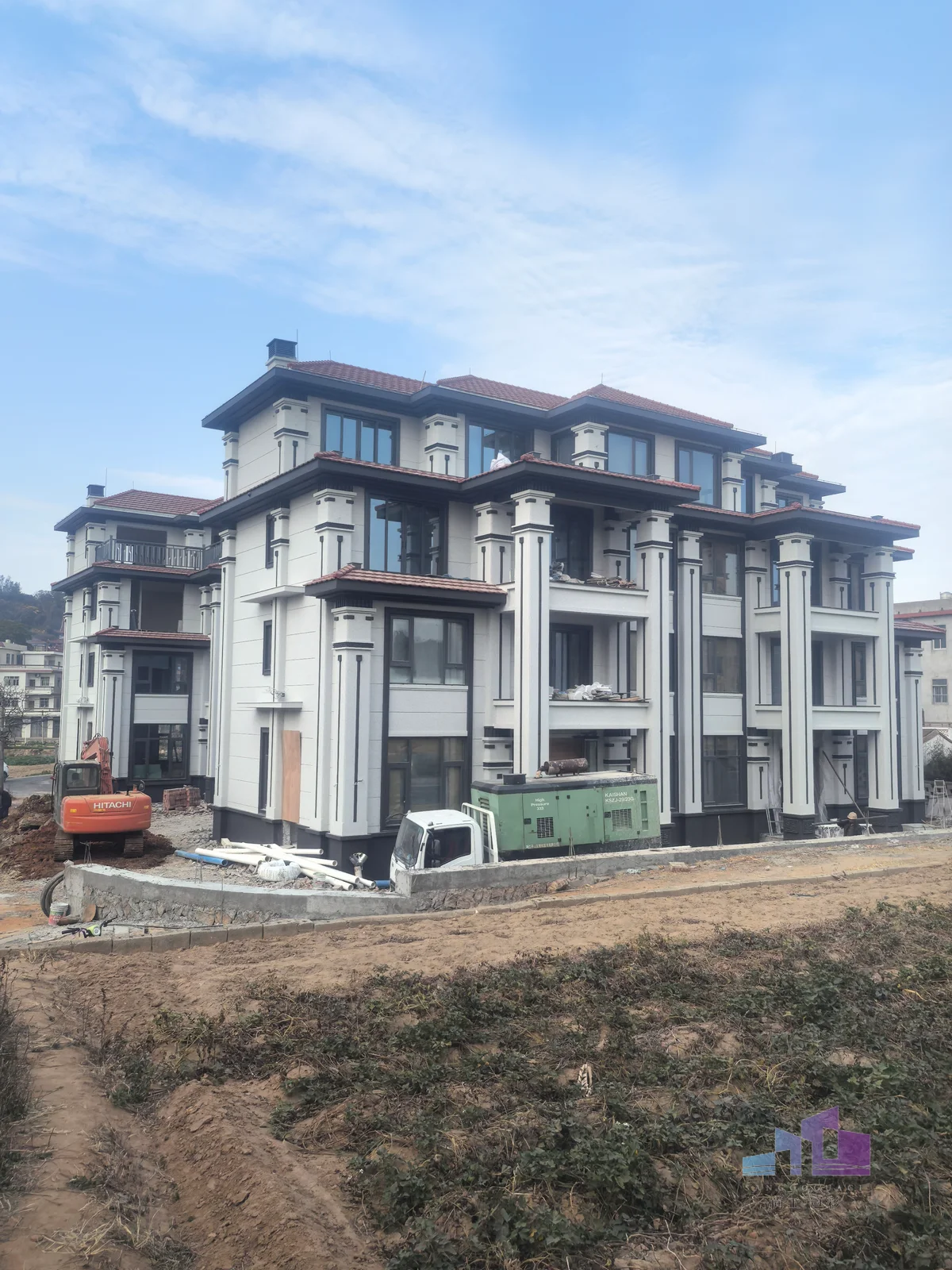 莆田双拼别墅外墙仿石漆定制设计与施工一体化