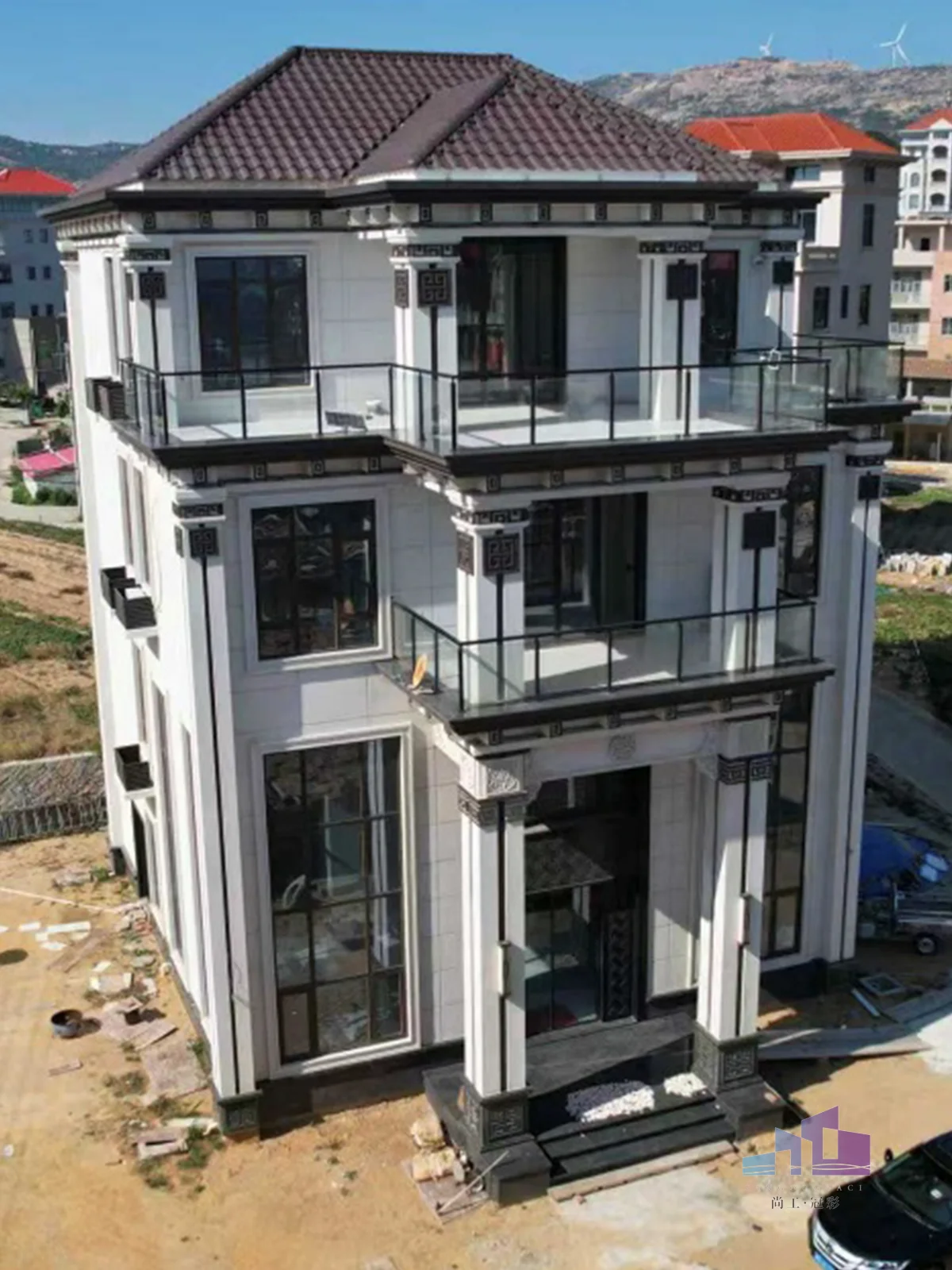 航拍莆田尚工乡墅：高端自建房外墙装修实景