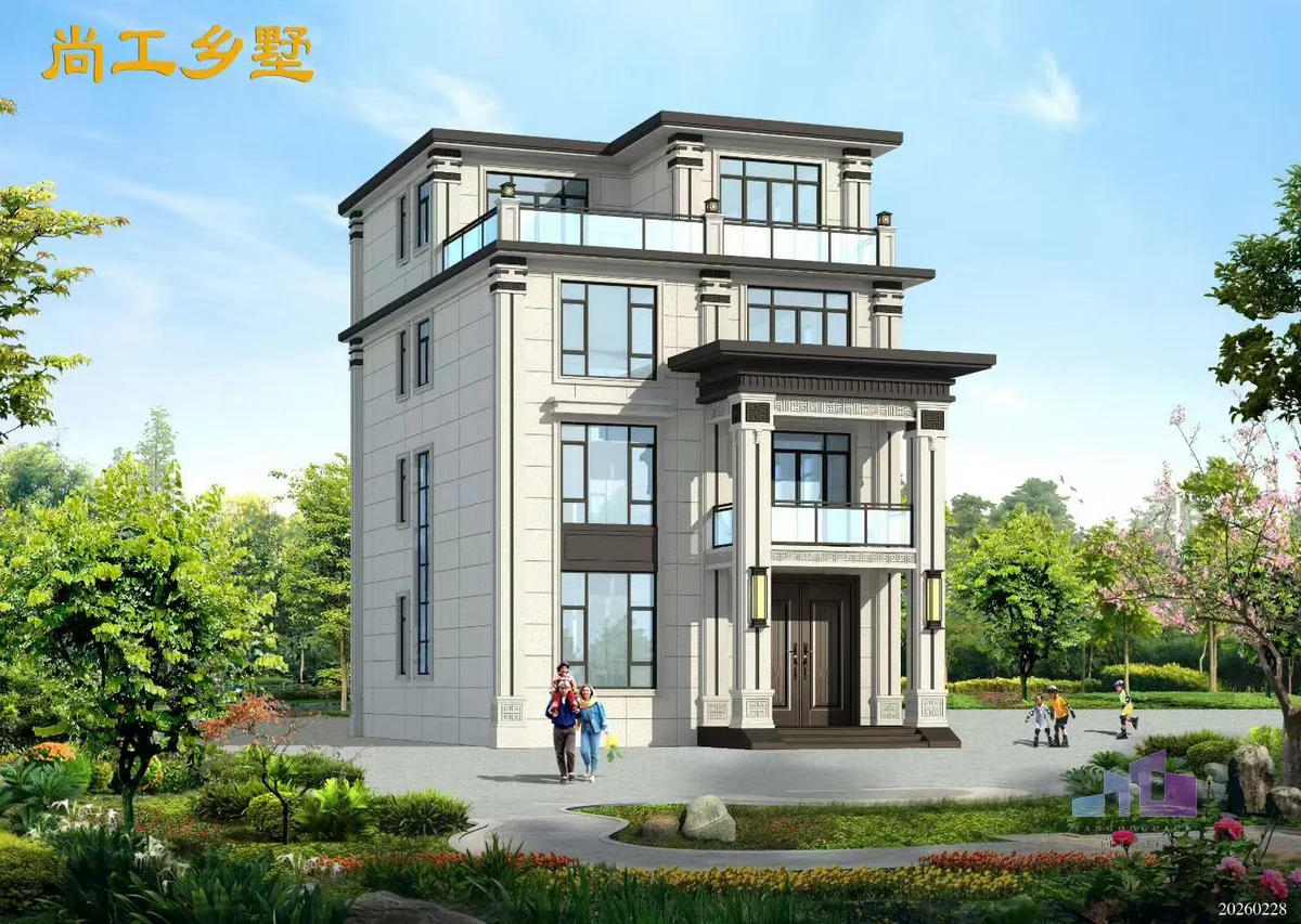带大露台的现代L型别墅自建房设计